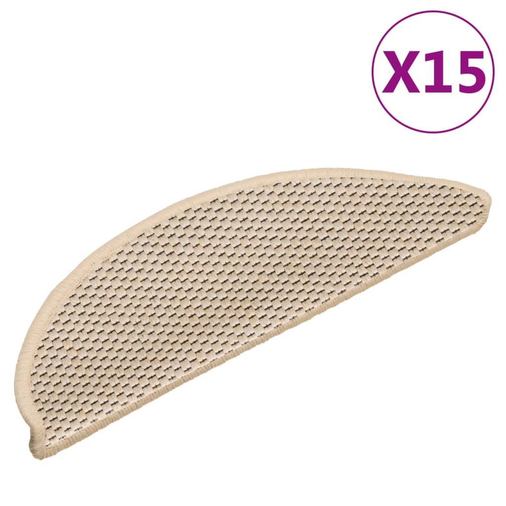 vidaXL selvklæbende trappemåtter 15 stk. 56x17x3 cm sisal-look creme
