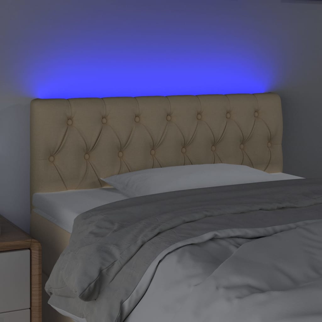 vidaXL sengegavl med LED-lys 90x7x78/88 cm stof cremefarvet