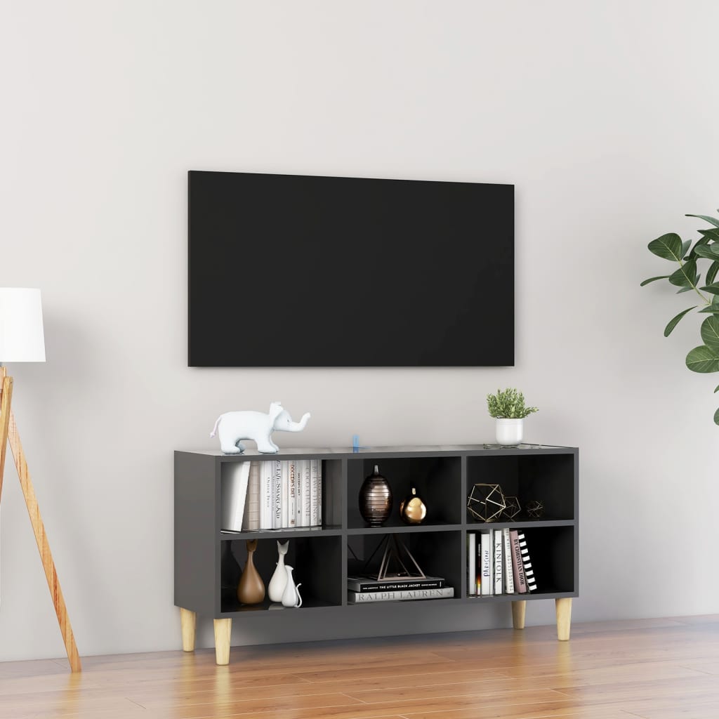 vidaXL tv-skab med massive træben 103,5x30x50 cm grå højglans