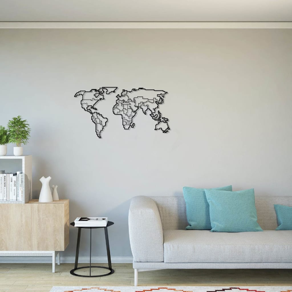 Homemania vægdekoration World Map 11 100x53 cm metal sort