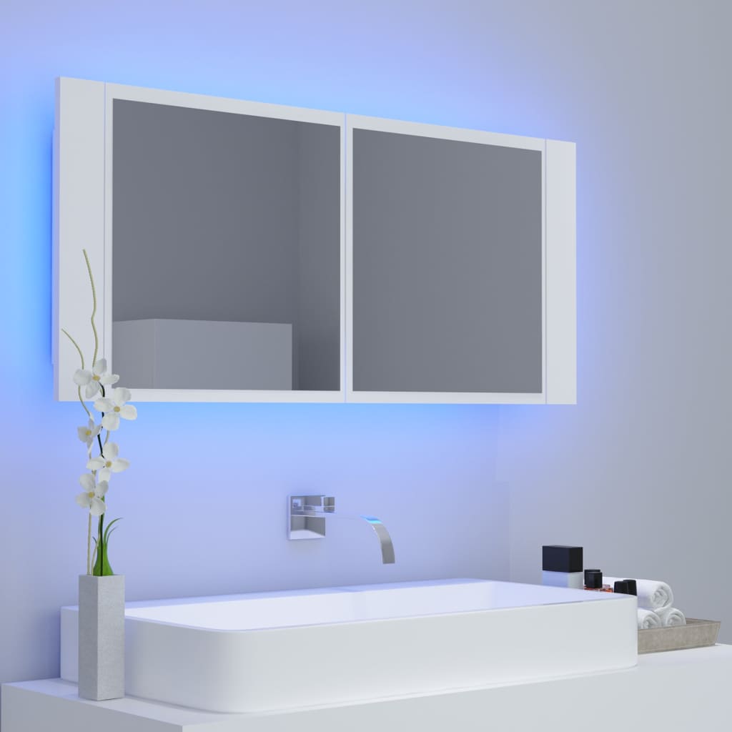 vidaXL badeværelsesskab med LED-lys 100x12x45 cm akryl hvid