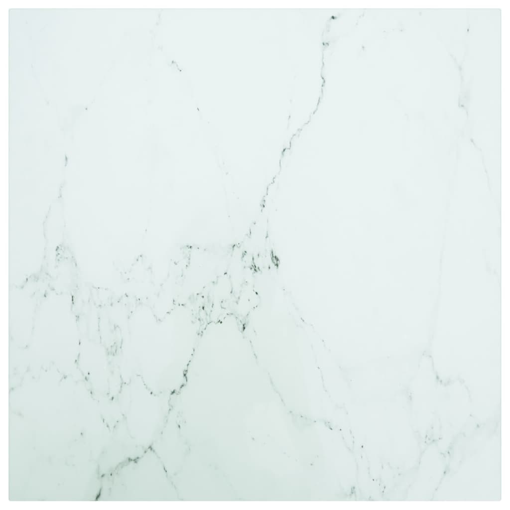 vidaXL bordplade 60x60 cm 6 mm hærdet glas med marmordesign hvid