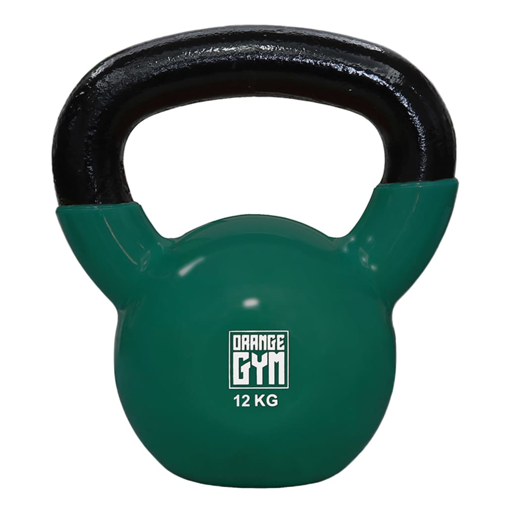 Orange Gym vinylbelagt kettlebell 12 kg mørkegrøn