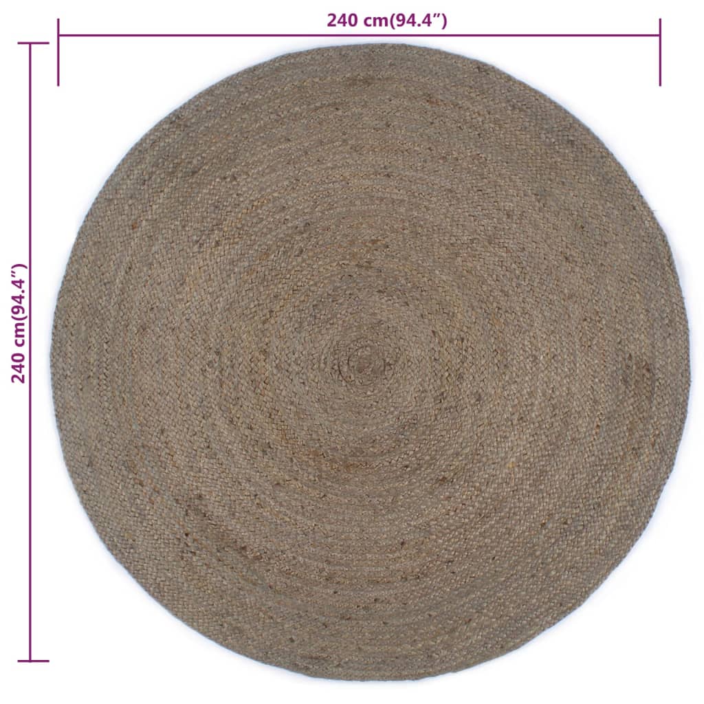 vidaXL håndlavet gulvtæppe 240 cm rundt jute grå