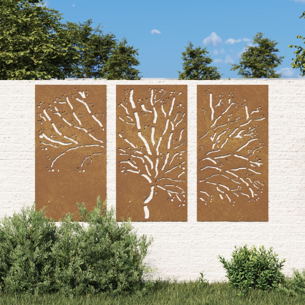 vidaXL udendørs vægdekoration 3 dele 105x55 cm trædesign cortenstål