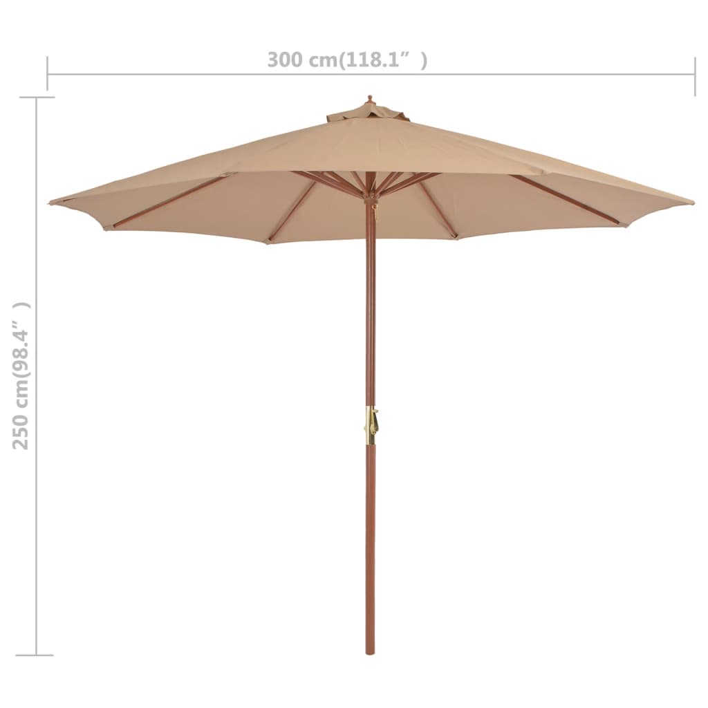 vidaXL udendørs parasol med træstang 300 cm gråbrun