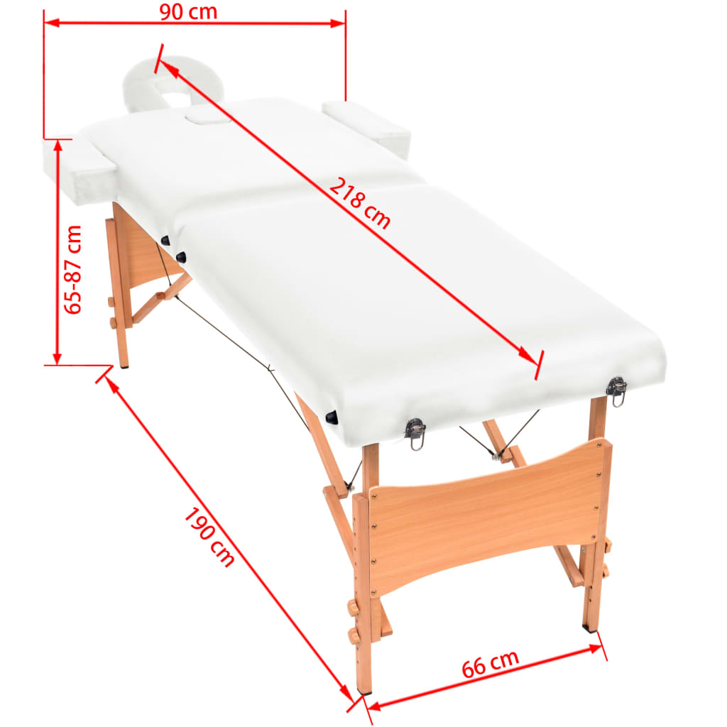 vidaXL sammenfoldeligt massagebord 2 zoner 10 cm tyk hynde hvid
