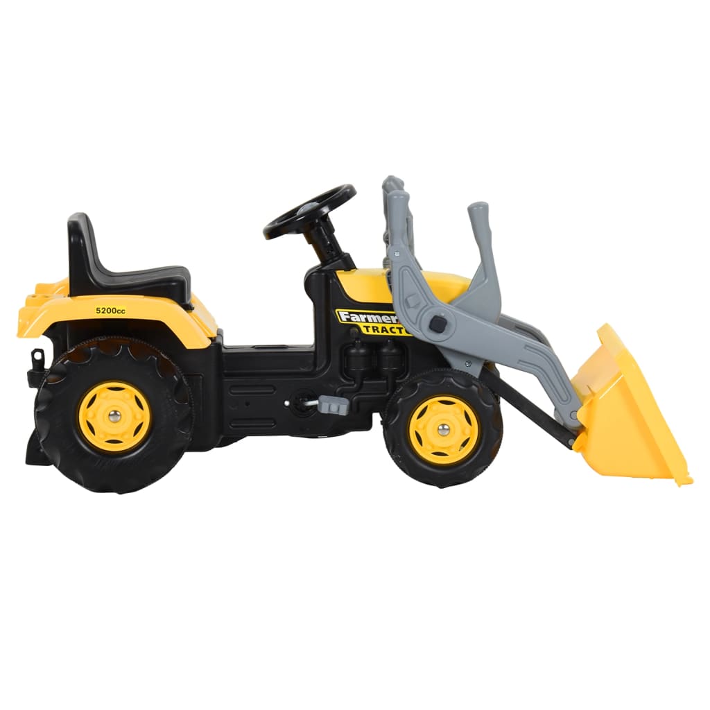 vidaXL traktor med pedaler og gravemaskine til børn gul og sort