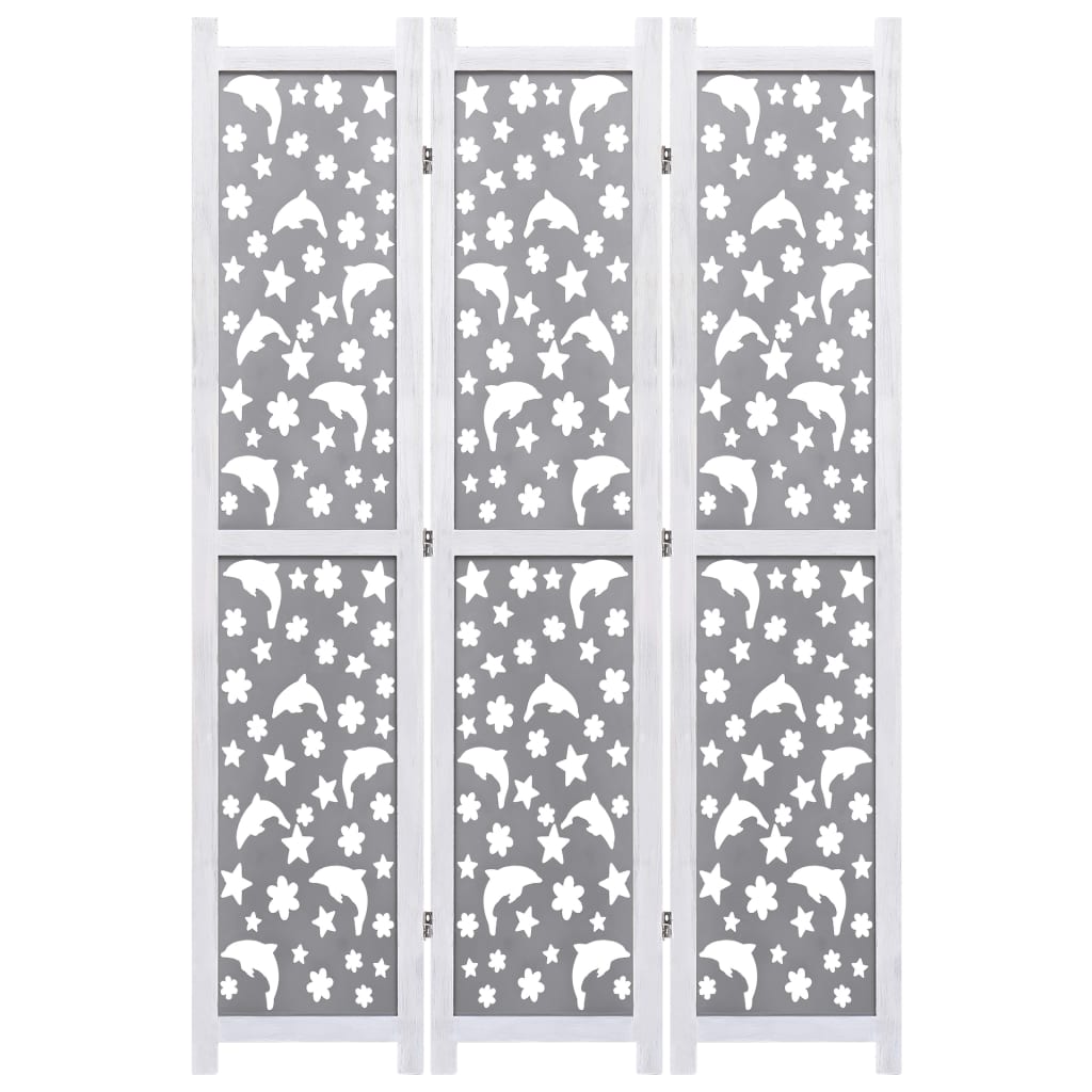 vidaXL 3-panels rumdeler 105 x 165 cm massivt træ grå