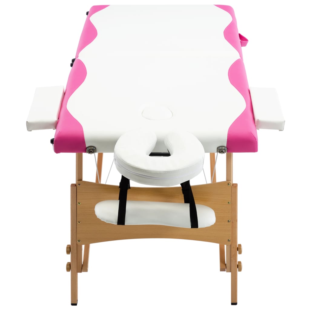 vidaXL sammenfoldeligt massagebord med træstel 2 zoner hvid og lyserød