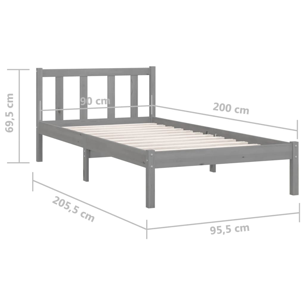 vidaXL sengestel 90x200 cm massivt fyrretræ grå