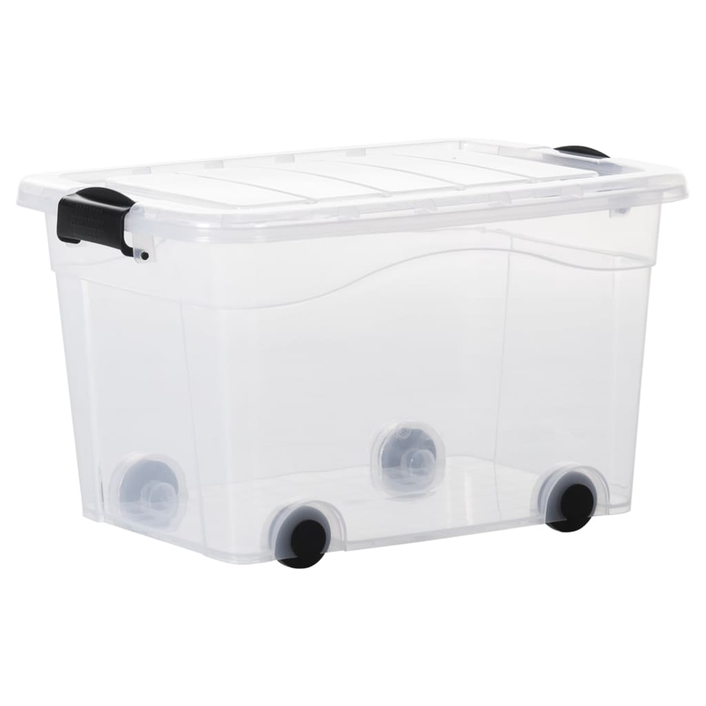 vidaXL opbevaringskasser med hjul og låg 2 stk. 40 l transparent