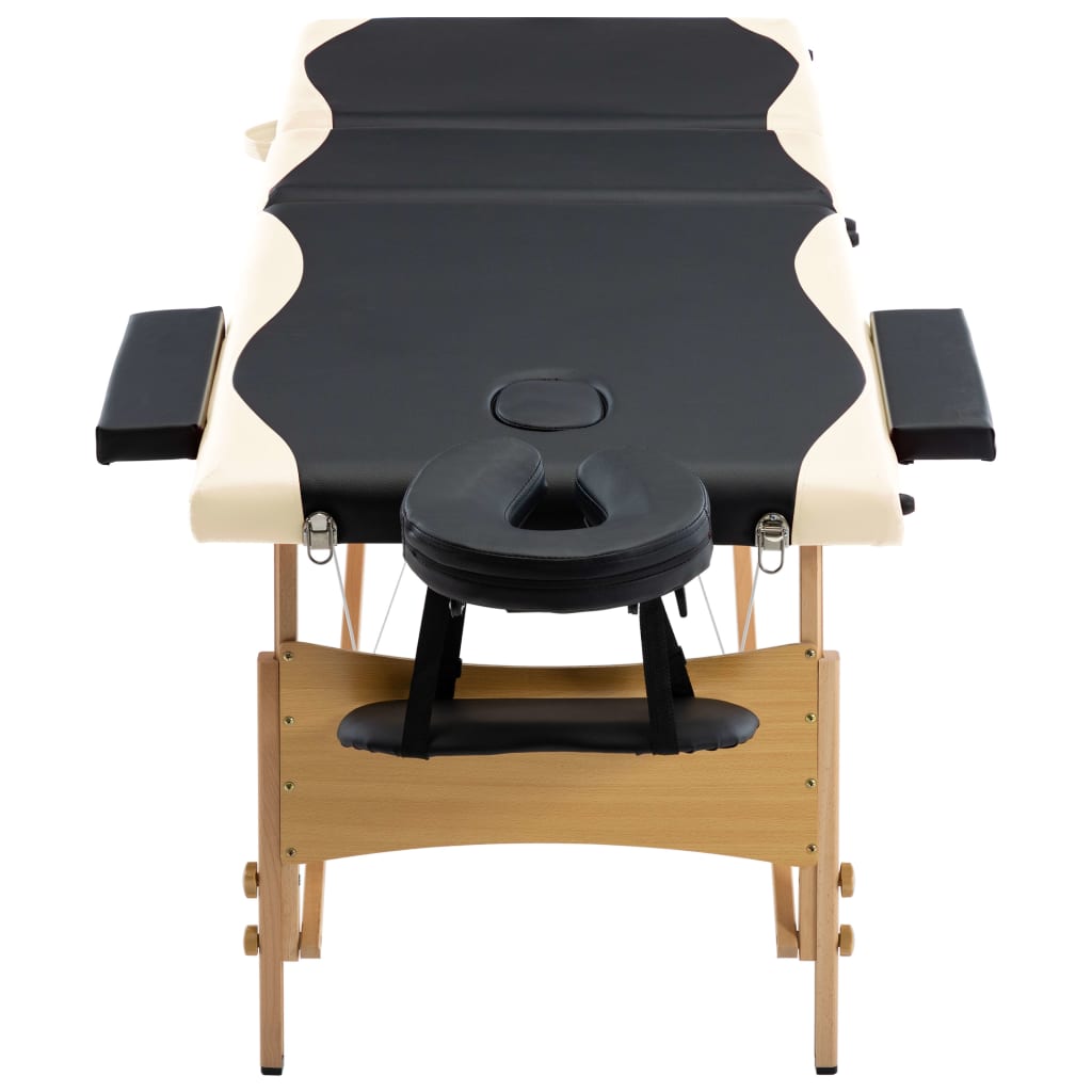 vidaXL sammenfoldeligt massagebord med træstel 3 zoner sort og beige