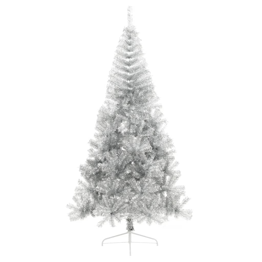 vidaXL kunstigt halvt juletræ med juletræsfod 240 cm PET sølvfarvet