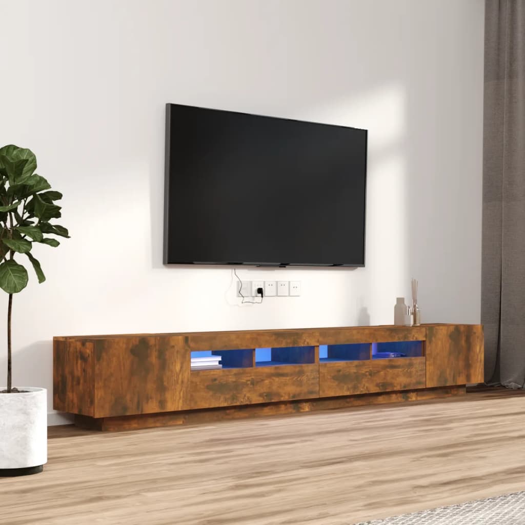 vidaXL tv-borde 3 stk. med LED-lys konstrueret træ røget egetræsfarve