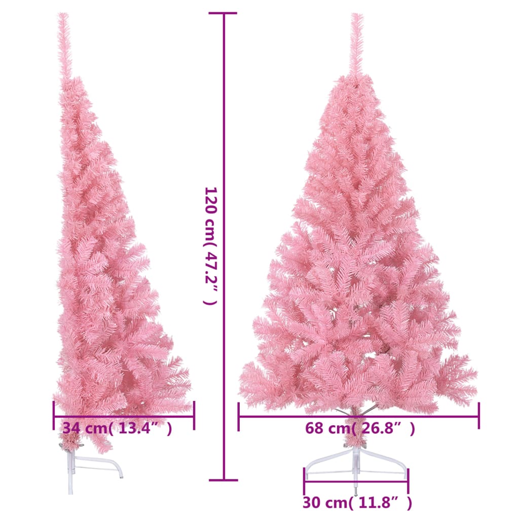 vidaXL kunstigt halvt juletræ med juletræsfod 120 cm PVC pink