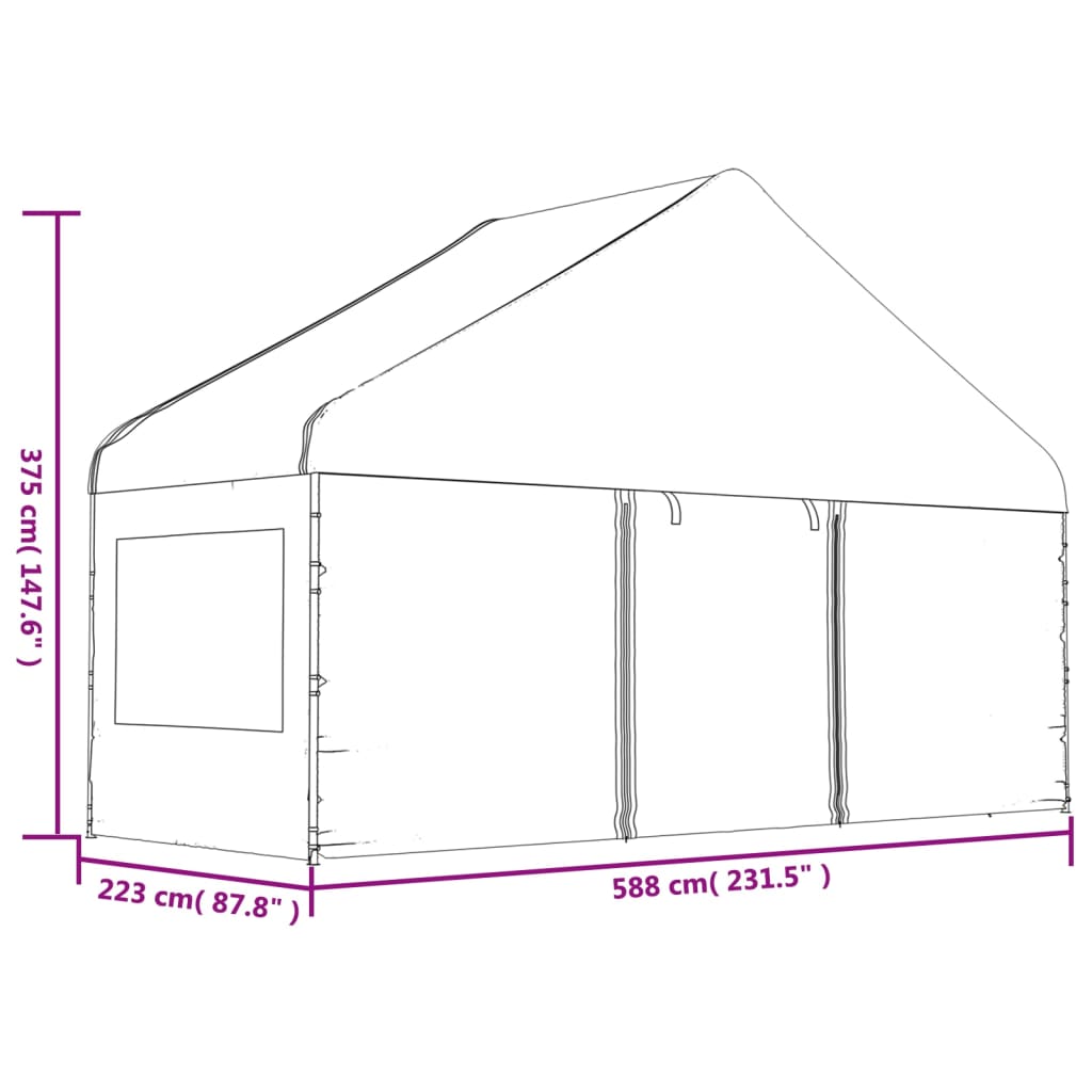 vidaXL pavillon med tag 5,88x2,23x3,75 m polyethylen hvid