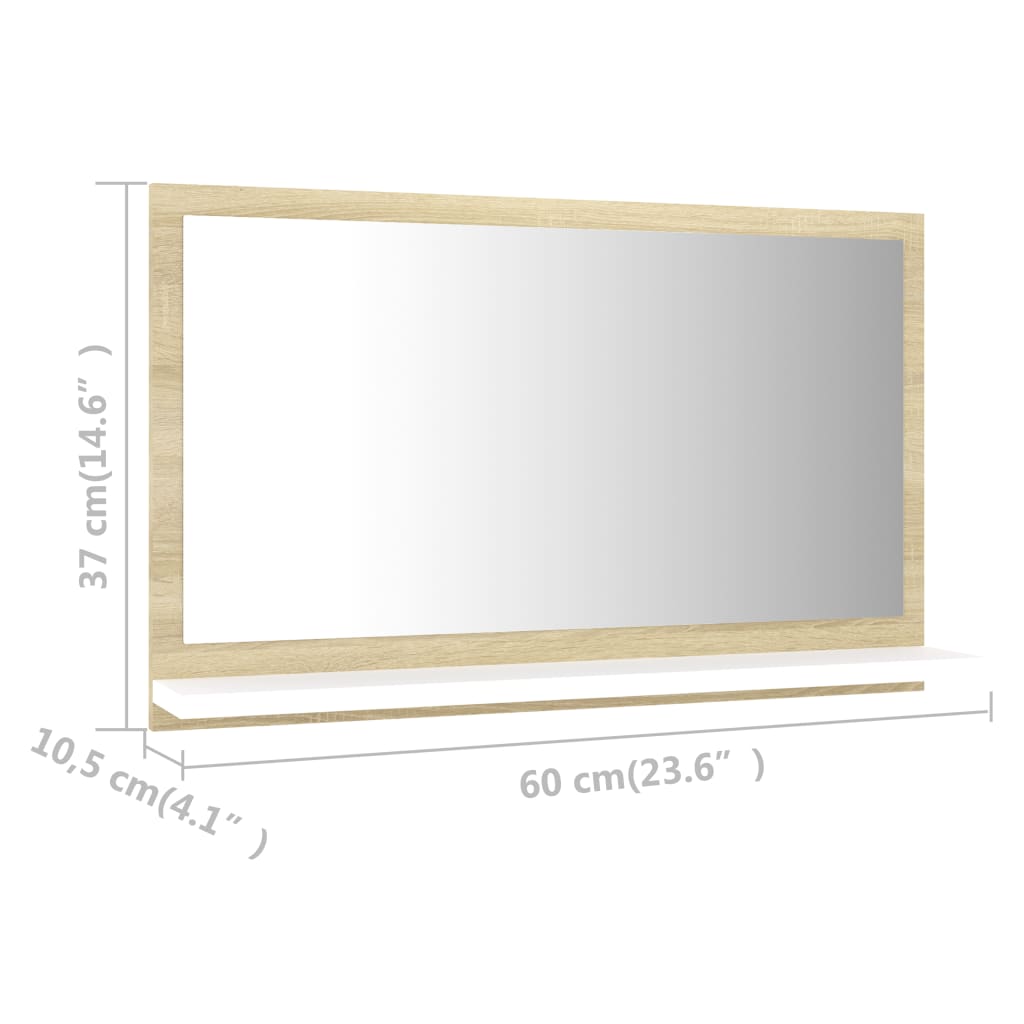 vidaXL badeværelsesspejl 60x10,5x37 cm spånplade hvid og sonoma-eg