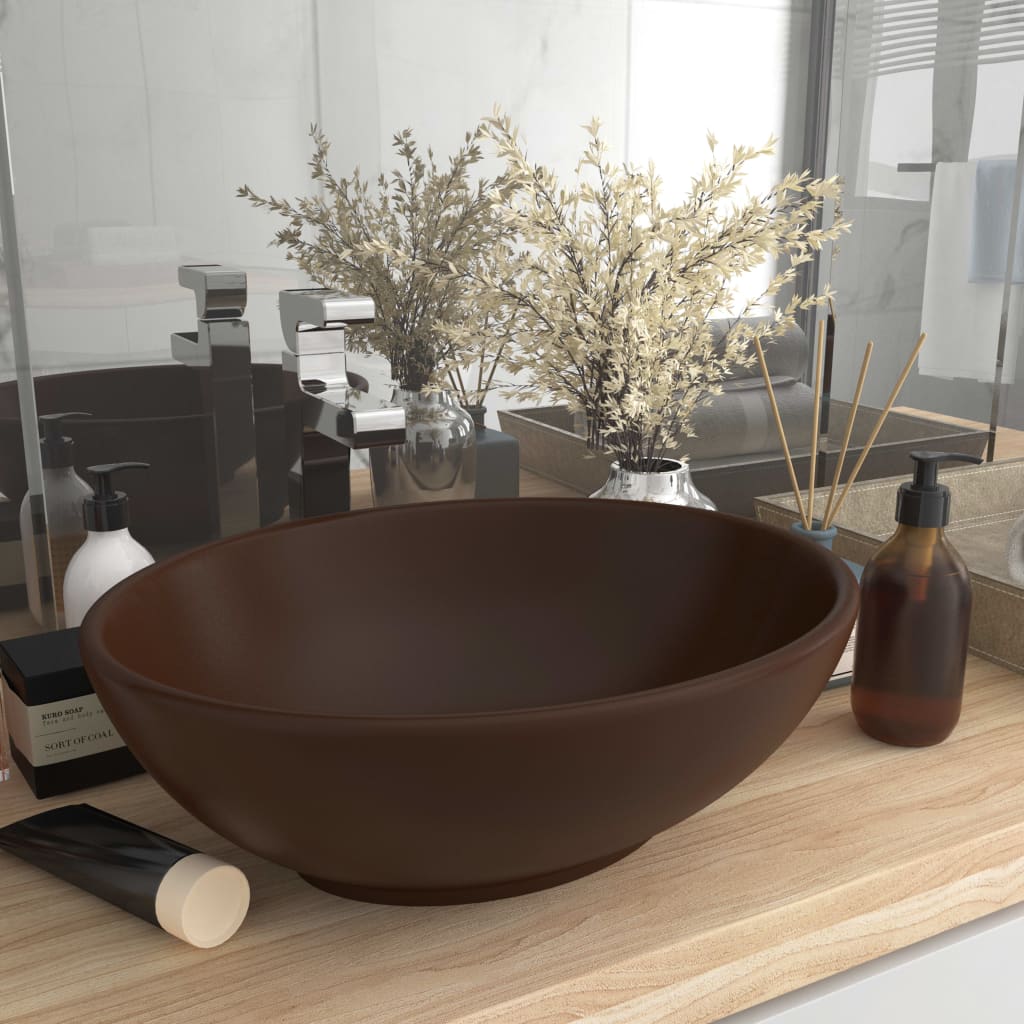 vidaXL luksuriøs håndvask 40x33 cm keramisk oval mat mørkebrun