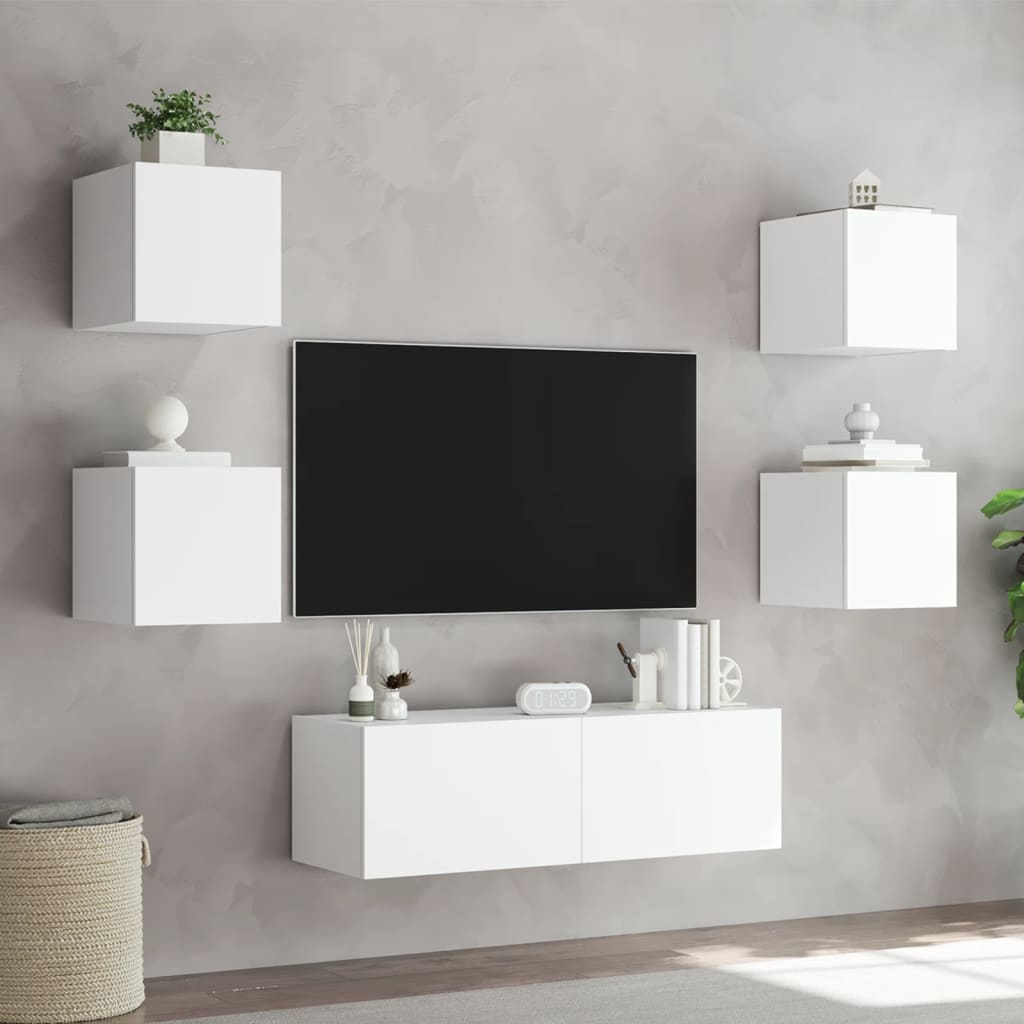vidaXL væghængt tv-møbel 5 dele med LED-lys hvid