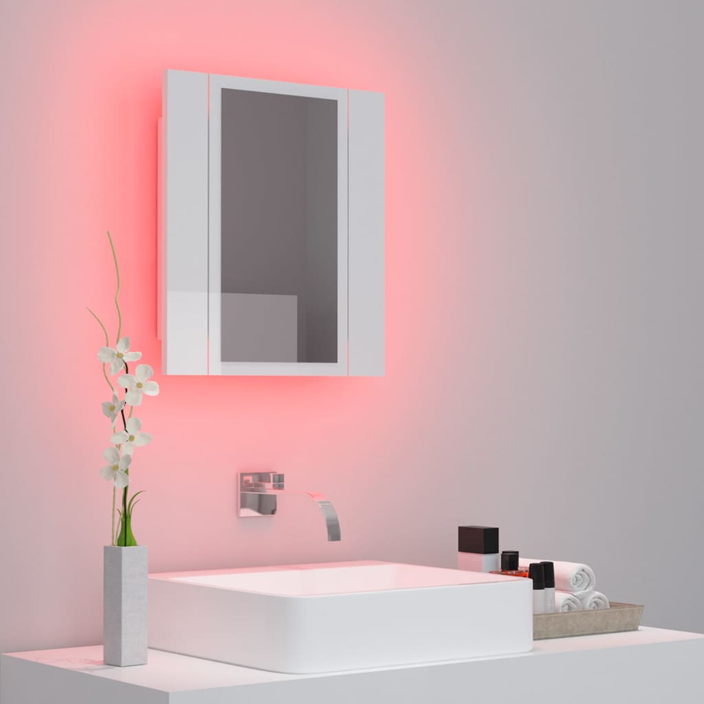 vidaXL badeværelsesskab m. spejl+LED-lys 40x12x45 akryl hvid højglans