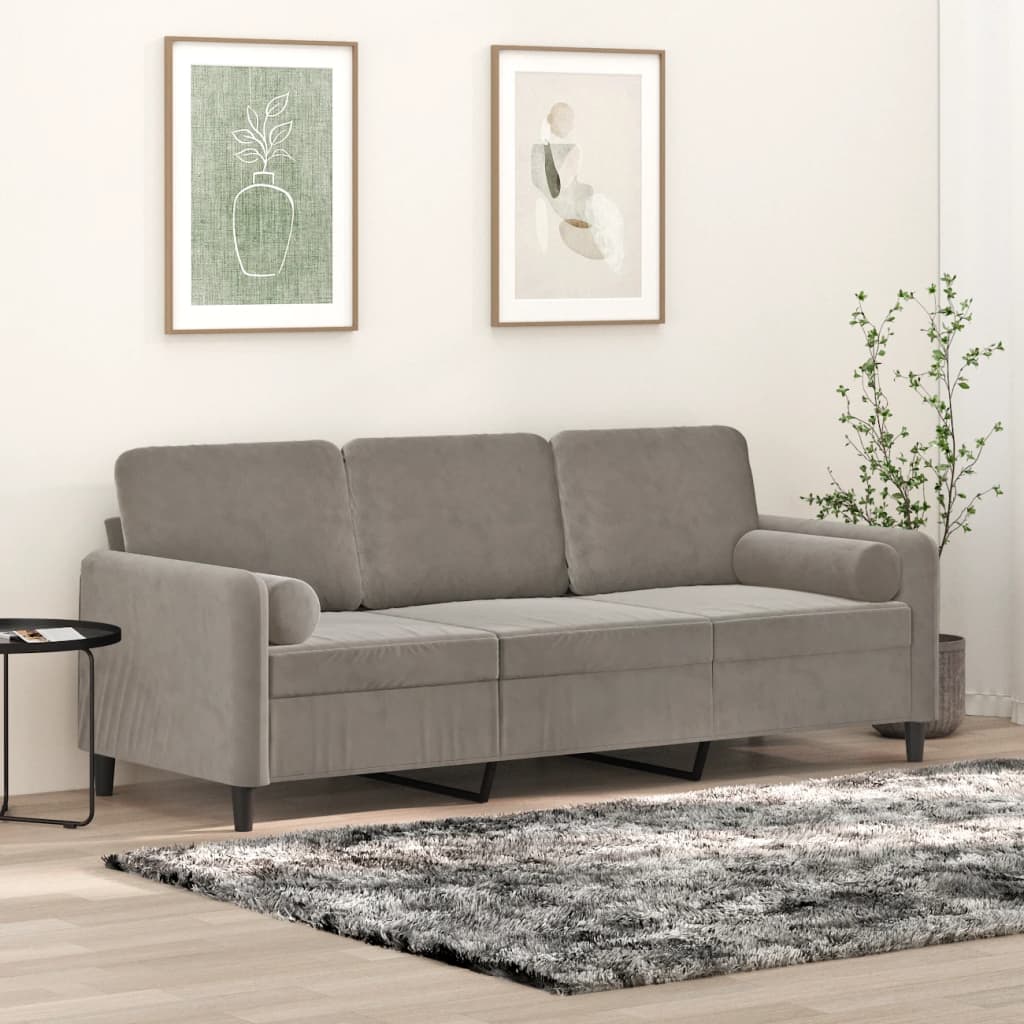 vidaXL 3-personers sofa med puder og hynder 180 cm velour lysegrå