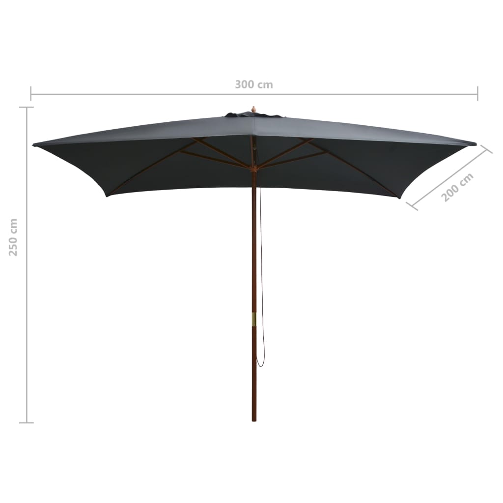 vidaXL udendørs parasol med træstang 200 x 300 cm antracitgrå