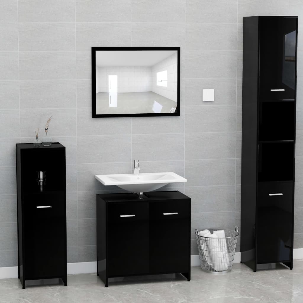 vidaXL badeværelsesskab 60x33x61 cm spånplade sort højglans