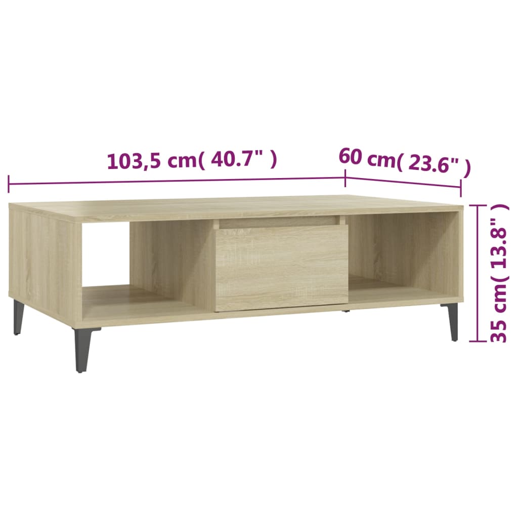 vidaXL sofabord 103,5x60x35 cm spånplade sonoma-eg