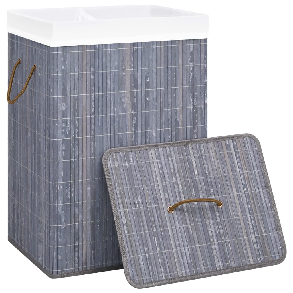 vidaXL vasketøjskurv med 2 rum 72 l bambus grå