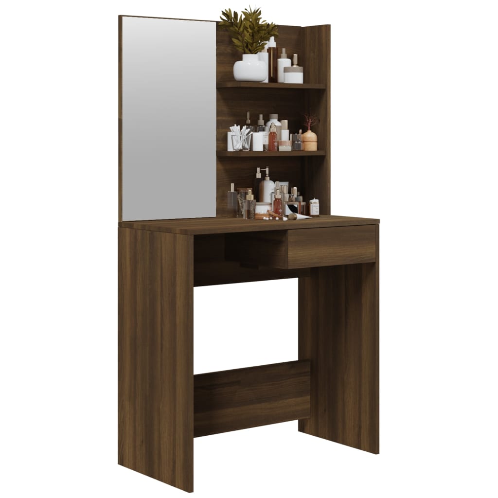 vidaXL makeupbord med spejl 74,5x40x141 cm brun egetræsfarve