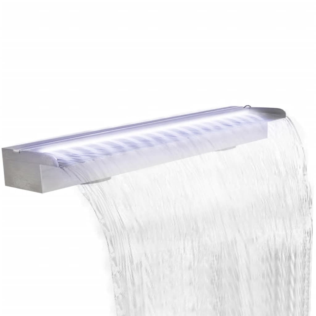 Rektangulær vandfaldsfontæne med LED-lys rustfrit stål 150 cm