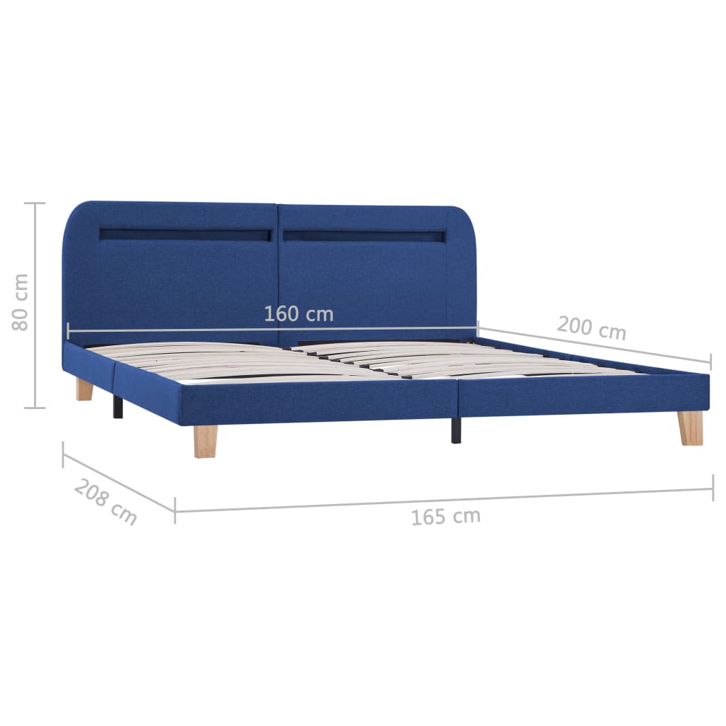 vidaXL sengestel med LED 160 x 200 cm stof blå