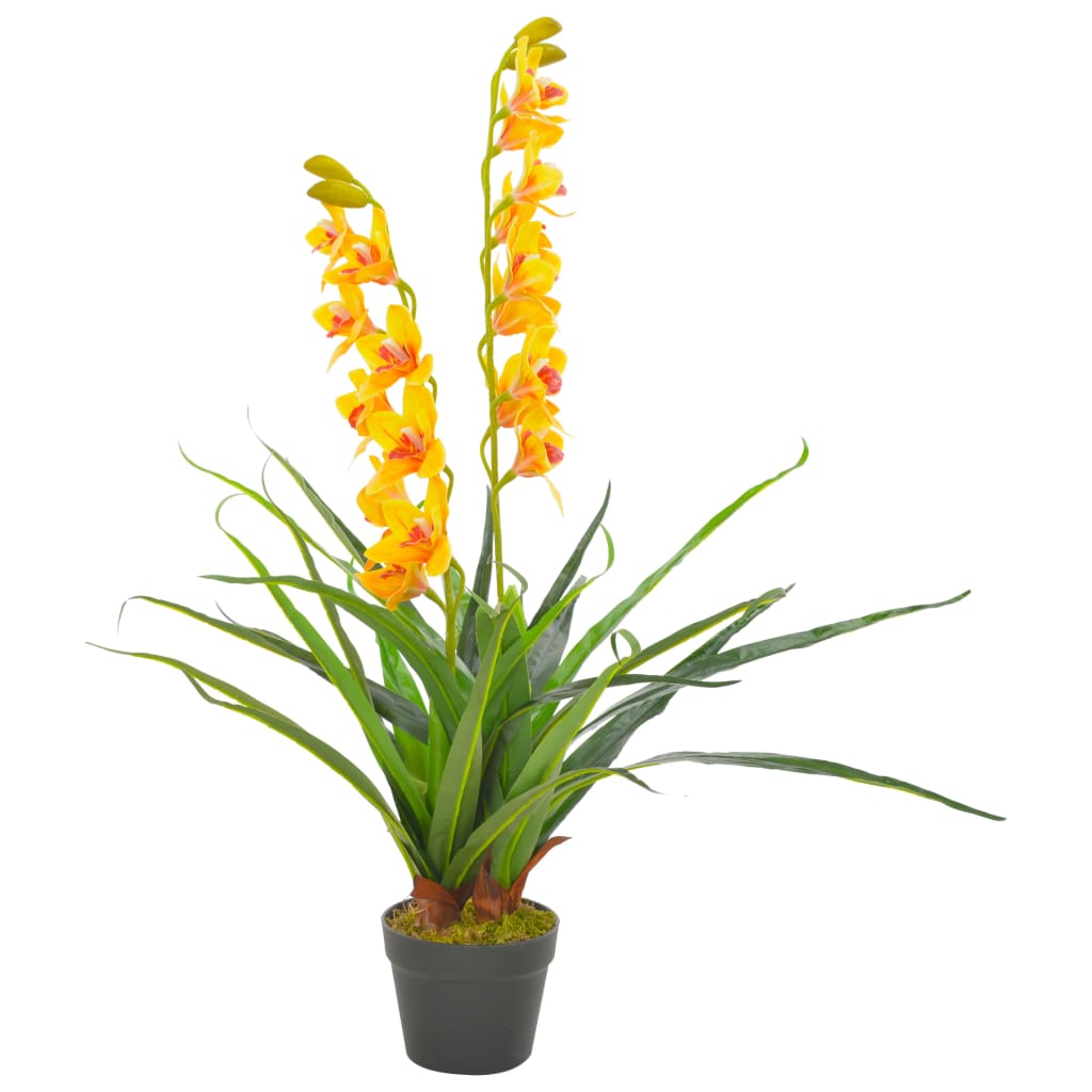 vidaXL kunstig plante orkidé med urtepotte gul 90 cm