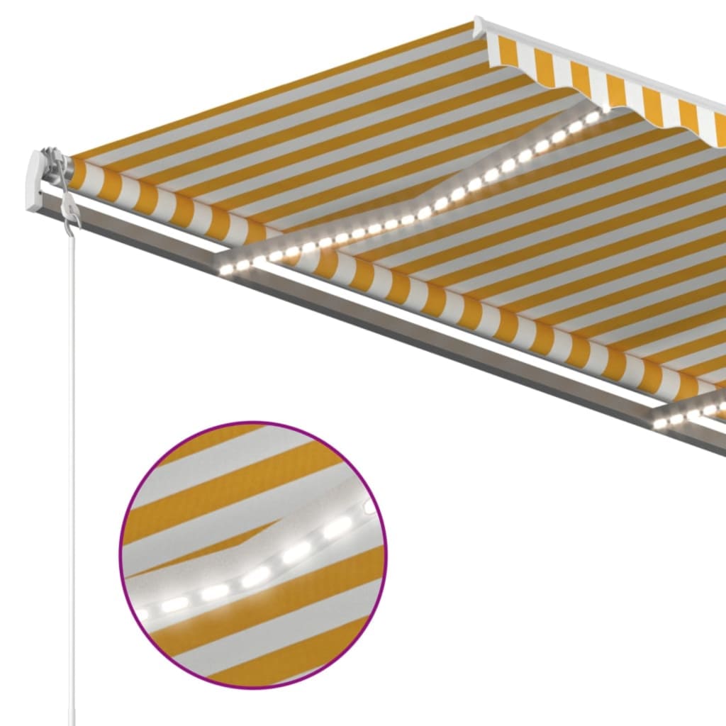 vidaXL foldemarkise m. LED-lys 4x3 m manuel betjening gul og hvid