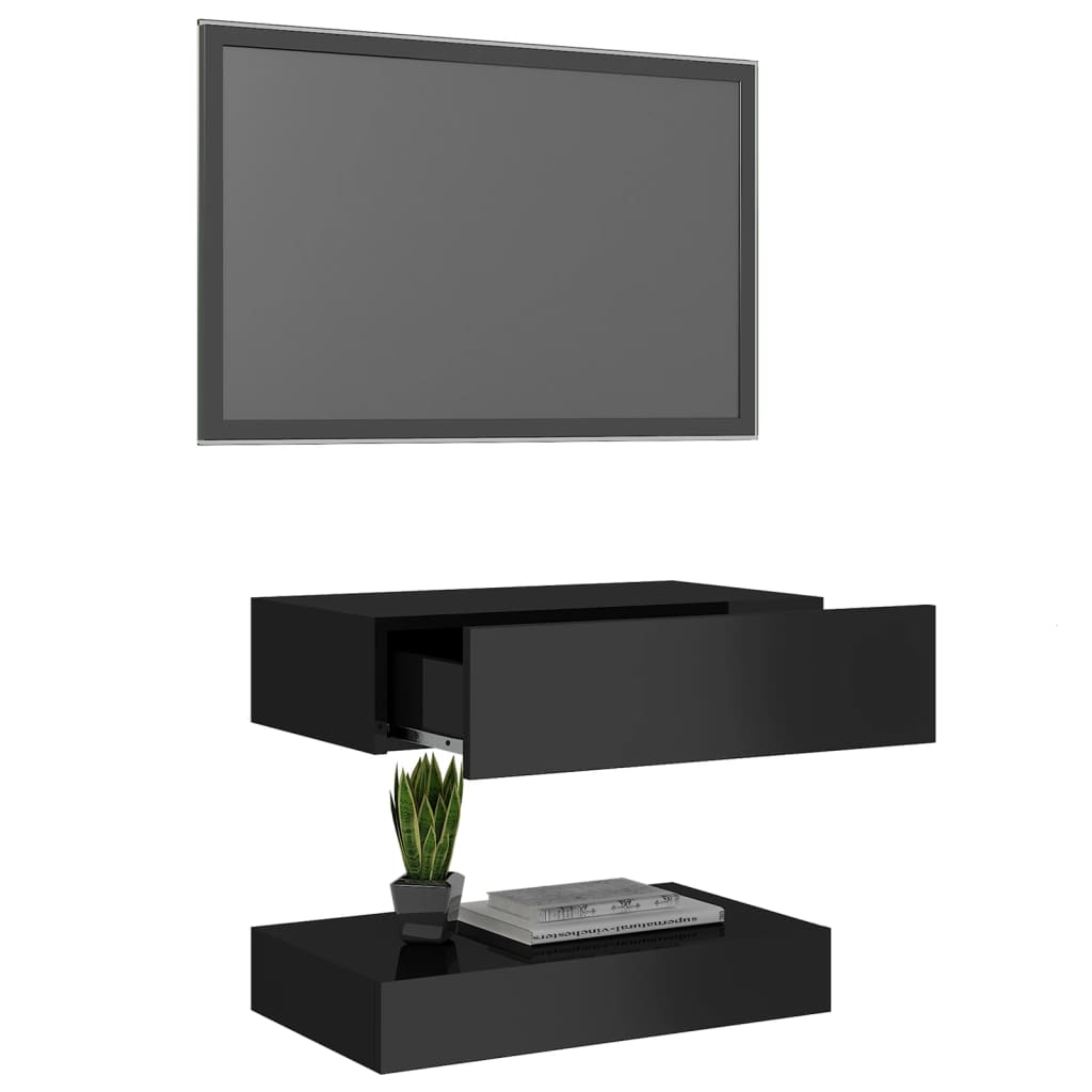 vidaXL tv-skab med LED-lys 60x35 cm sort højglans