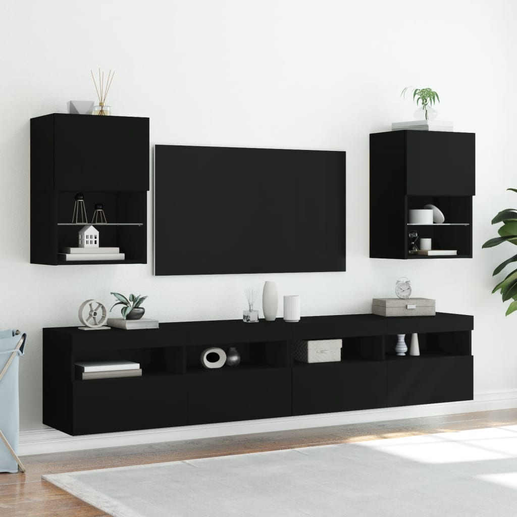 4vidaXL tv-borde med LED-lys 2 stk. 40,5x30x60 cm sort