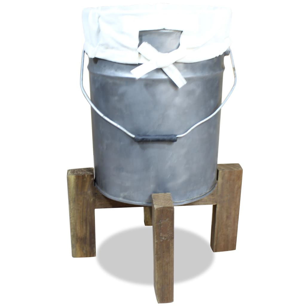 vidaXL vasketøjskurv galvaniseret jern massivt genbrugstræ 30x30x58 cm