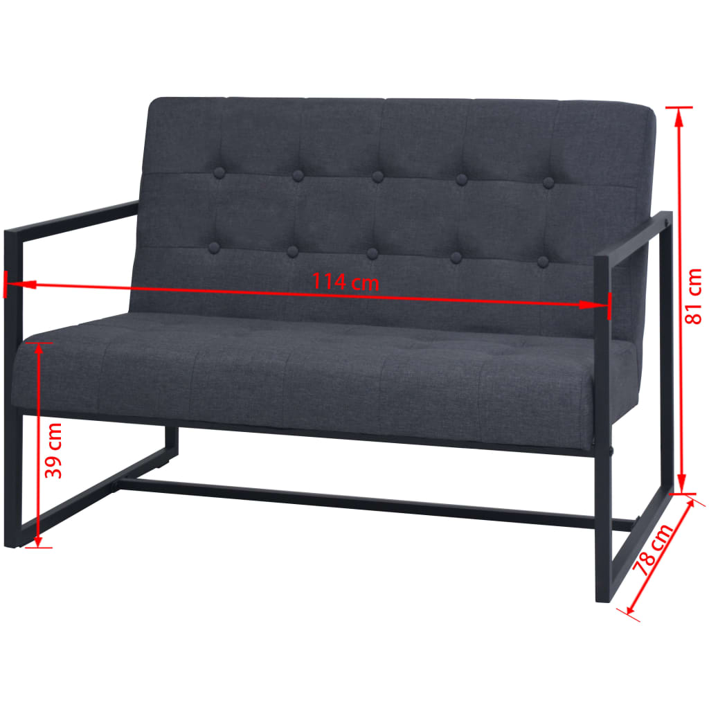 vidaXL 2-personers sofa med armlæn stål og stof mørkegrå