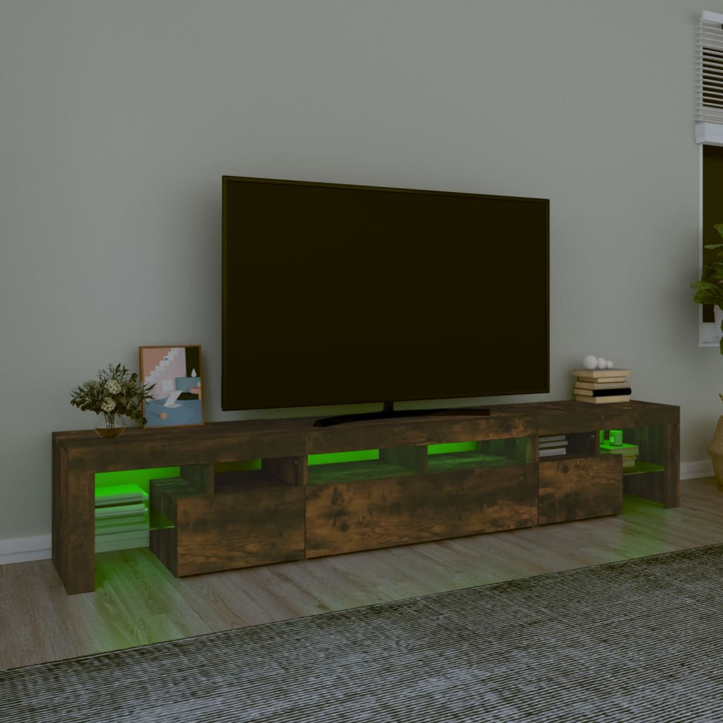 vidaXL tv-skab med LED-lys 230x36,5x40 cm røget egetræ