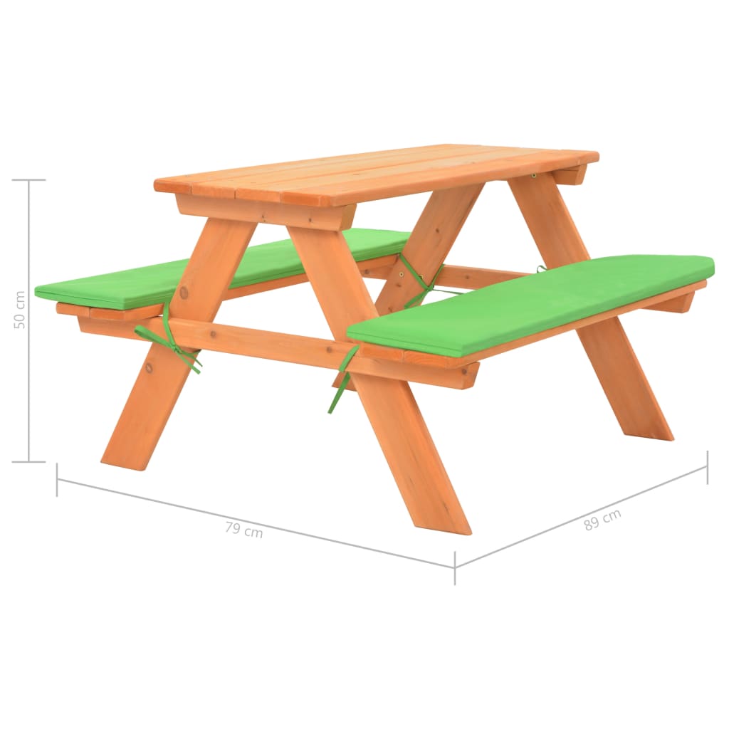 vidaXL picnicbord med bænke til børn 89 x 79 x 50 cm massivt grantræ