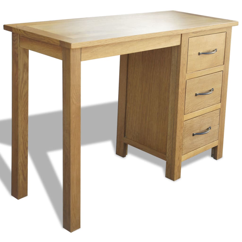 vidaXL skrivebord med 3 skuffer 106x40x75 cm massivt egetræ