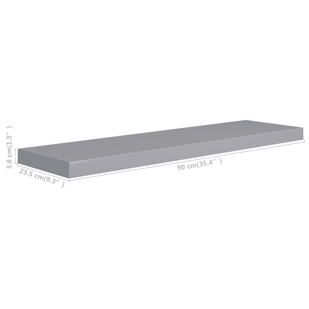 vidaXL væghylde 90x23,5x3,8 cm MDF grå