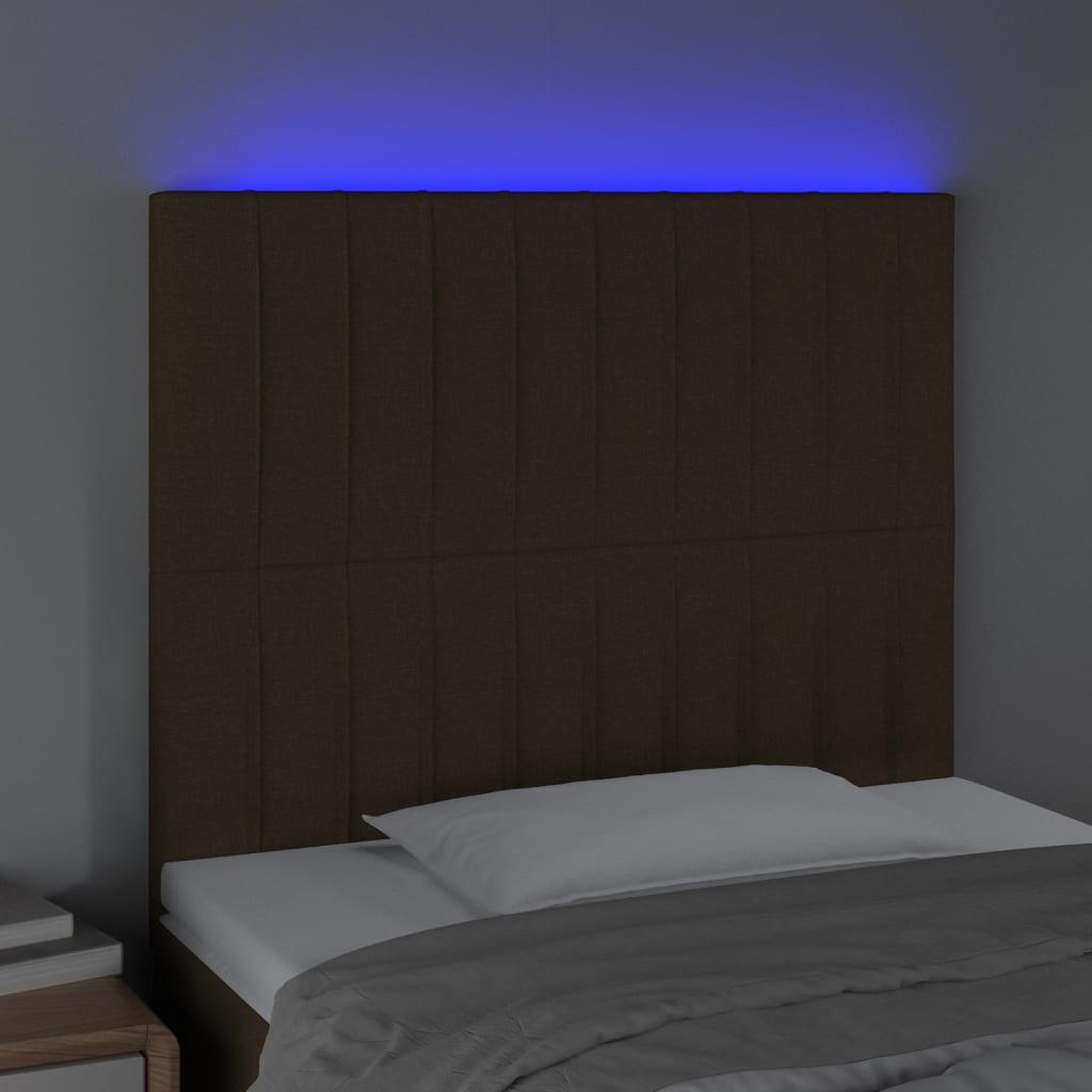 vidaXL sengegavl med LED-lys 100x5x118/128 cm stof mørkebrun