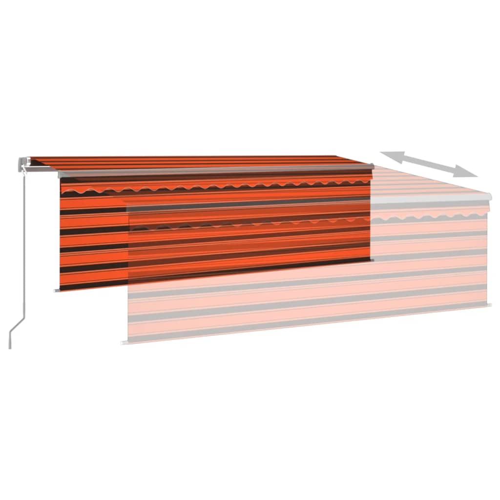 vidaXL markise m. gardin + LED 4x3 m manuel betjening orange og brun