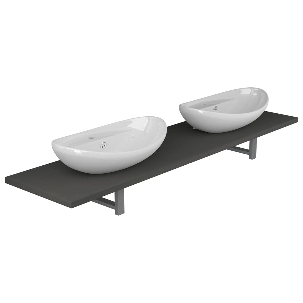 vidaXL keramisk badeværelsesmøbelsæt 3 dele grå
