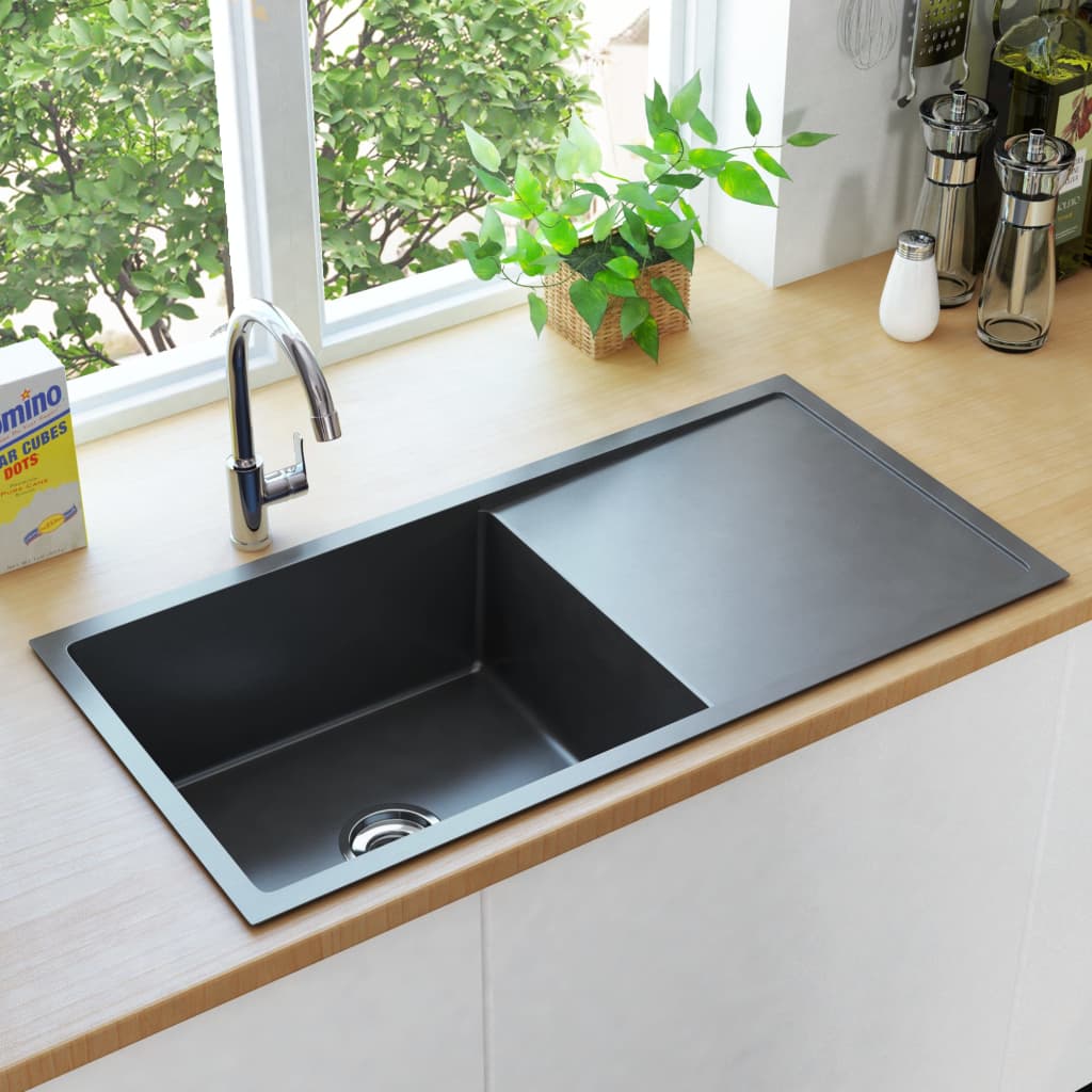 vidaXL håndlavet køkkenvask rustfrit stål sort