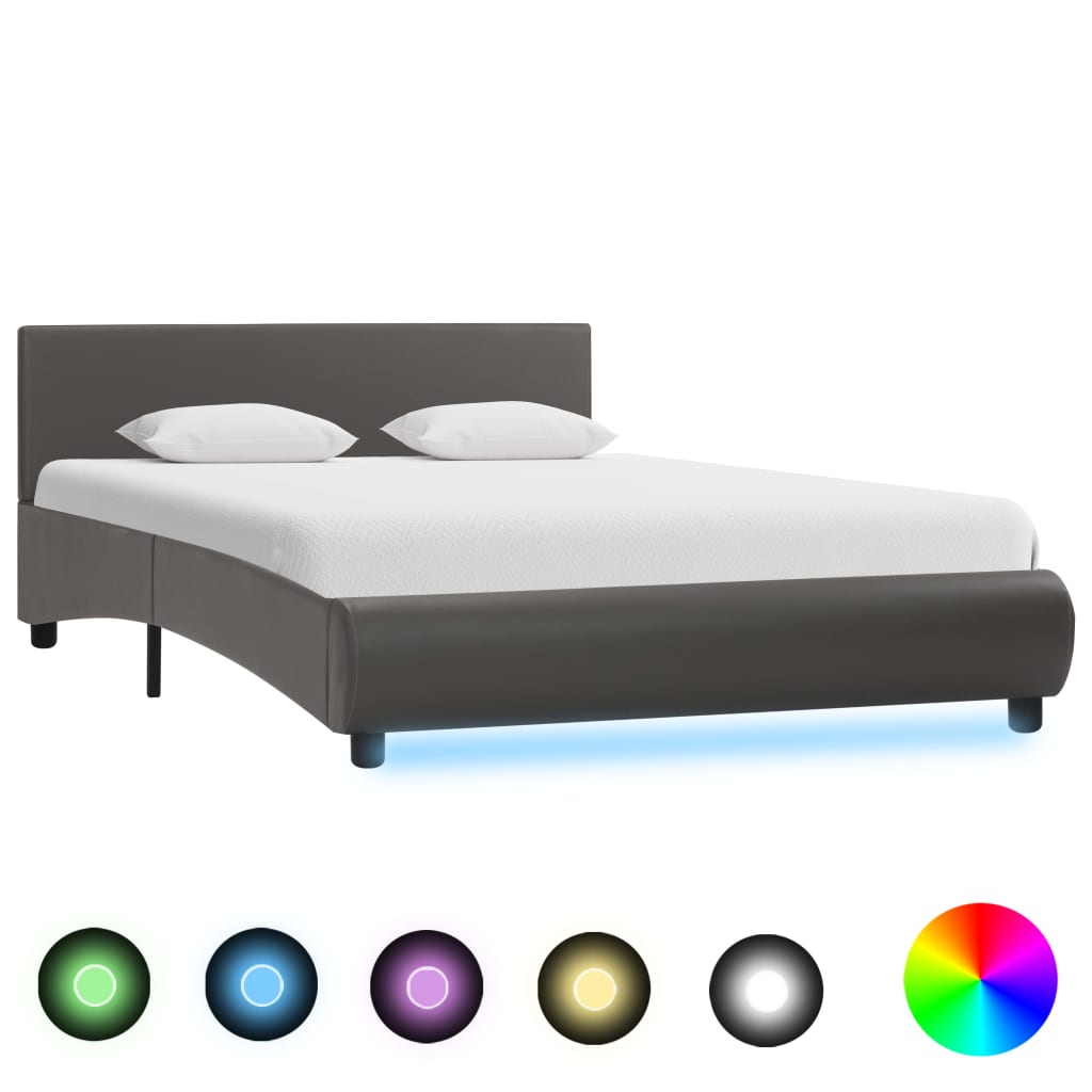 vidaXL sengestel med LED 140x200 cm kunstlæder grå