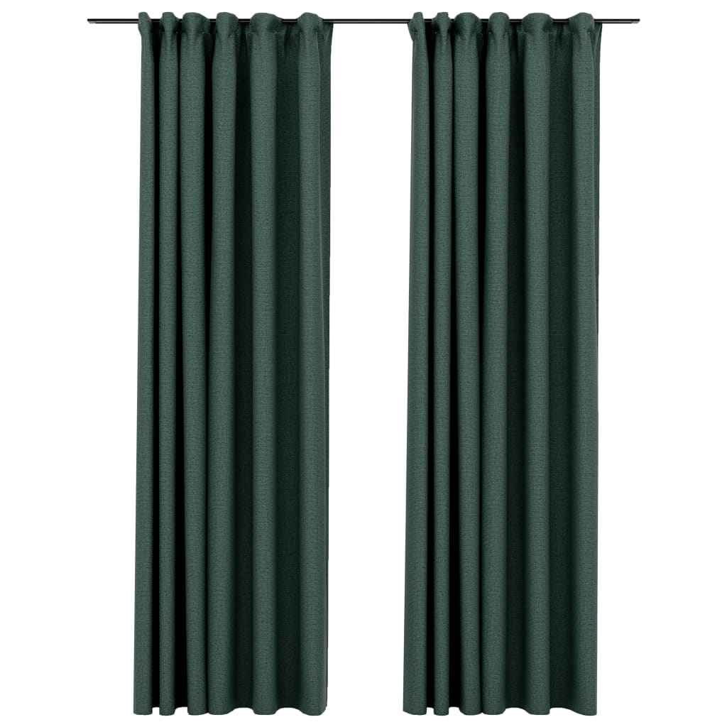 vidaXL mørklægningsgardiner med kroge 2 stk. hør-look 140x225 cm grøn