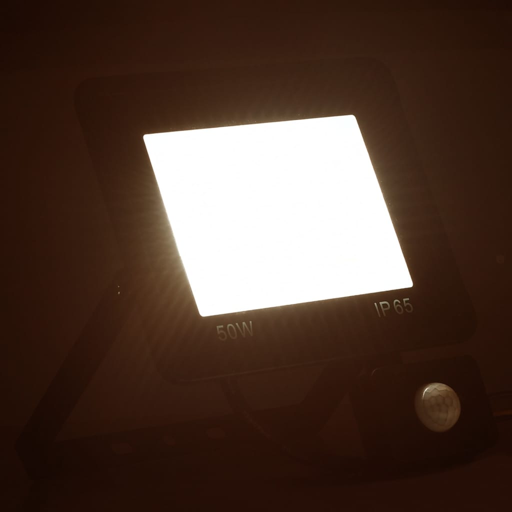 vidaXL LED-projektør med sensor 50 W varmt hvidt lys